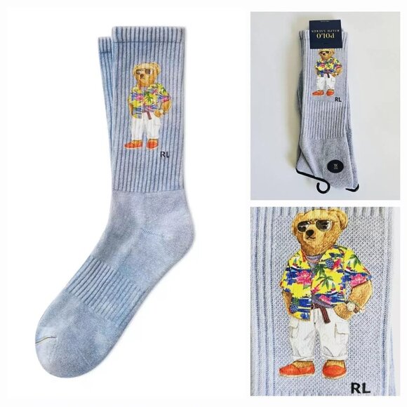 Polo Ralph Lauren Other - Polo Ralph Lauren Crew Socks Mens XL Blue Beach Bear Hawaiian Shoe Size 12-17